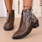 stylish retro pu leather embroidery chunky heel pointed toe boots_Black_Brown