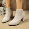 chic retro suede upper zip-up side pointed toe chunky heel martin boots_Black_Beige