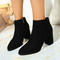 chic retro suede upper zip-up side pointed toe chunky heel martin boots_Black