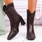 stylish retro pu upper square toe zip-up back chunky high-heel boots_Rose Red_Brown