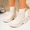 stylish knitted pu leather stitching thick bottoms martin boots_Black_Beige