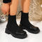 stylish knitted pu leather stitching thick bottoms martin boots_Black