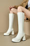chic 4 colors gloss pu leather square toe zip-up side chunky high-heel boots_Black_White