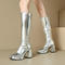 chic 4 colors gloss pu leather square toe zip-up side chunky high-heel boots_Black_White_Gold_Silver