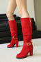 stylish retro 5 colors suede chunky high-heel boots_Black_Red