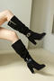 stylish retro 5 colors suede chunky high-heel boots_Black