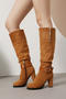 stylish retro 5 colors suede chunky high-heel boots_Black_Red_Green_Beige_Brown