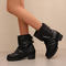 stylish punk style pu leather chunky heel boots_Black
