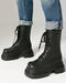 stylish 4 colors pu leather chunky heel strappy martin boots_Black