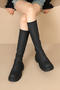 stylish pu leather thick bottom high-tube boots_Black