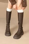 stylish pu leather thick bottom high-tube boots_Black_Brown