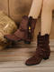 retro stylish suede upper tassel beading chunky heel boots_Khaki _Brown