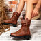 retro stylish pu leather upper chunky heel boots_Black_Brown