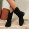 retro stylish suede upper chunky heel cowgirl boots_Black