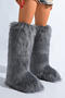 stylish new solid color warm fur boots#1#(heel high:3cm)_Black_White_Gray