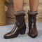 retro stylish pu leather pointed toe tassel chunky heel boots_Black_Brown