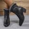 retro stylish pu leather pointed toe tassel chunky heel boots_Black