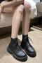 stylish pu leather upper thick bottom strappy zip-up side martin boots_Black