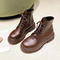 stylish pu leather upper thick bottom strappy zip-up side martin boots_Black_Brown
