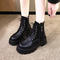 stylish pu leather thick bottom strappy zip-up side martin boots_Black