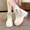 stylish pu leather thick bottom strappy zip-up side martin boots_Black_Beige