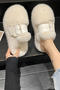 stylish home velvet upper flat furry slippers_Black_Beige