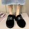stylish home velvet upper flat furry slippers_Black