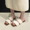 stylish furry upper 3 colors square toe flat slippers_Black_Beige