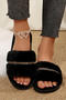 stylish comfortable peep toe home flat furry slippers_Black