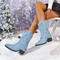 stylish denim upper 3 colors chunky heel cowgirl boots_Black_Sky Blue