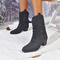 stylish denim upper 3 colors chunky heel cowgirl boots_Black