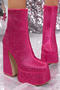 chic rhinestone decor square toe zip-up side chunky high-heel boots_Magenta