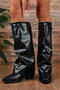 chic pu leather pointed toe high-tube chunky heel boots_Black
