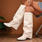 chic pu leather pointed toe high-tube chunky heel boots_Black_Beige