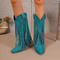chic suede upper rivet tassel pointed toe chunky heel cowgirl boots_Pink_Blue