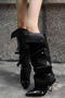 chic pu leather pointed toe rivet high-heel boots_Black