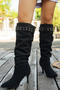chic suede upper pointed toe high-tube high-heel boots_Black