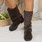 retro stylish suede upper chunky heel boots_Black_Brown