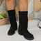 retro stylish suede upper chunky heel boots_Black