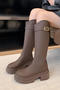 chic pu leather high-tube zip-up back chunky heel boots_Black_Brown