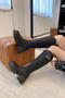 chic pu leather high-tube zip-up back chunky heel boots_Black