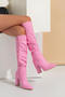 chic pu leather pointed toe high-tube chunky high-heel boots_White_Pink