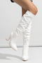 chic pu leather pointed toe high-tube chunky high-heel boots_White