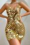sexy acrylic splicing solid color sling slim mini dress body jewelry_Gold