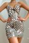 sexy acrylic splicing solid color sling slim mini dress body jewelry_Gold_Silver