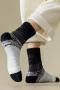 one pair new stylish 5 colors coral fleece thicken warm crew socks_Black