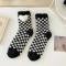 one pair stylish 8 colors heart decor lattice pattern coral fleece crew socks_Black