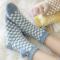 one pair stylish 8 colors heart decor lattice pattern coral fleece crew socks_Black_Gray_Pink_Yellow_Green_Blue