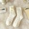 one pair new stylish 6 colors coral fleece cartoon decor warm crew socks_Pink_Yellow