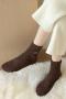 one pair new stylish 5 colors eye embroidery coral fleece crew socks_Black_White_Beige_Khaki _Brown